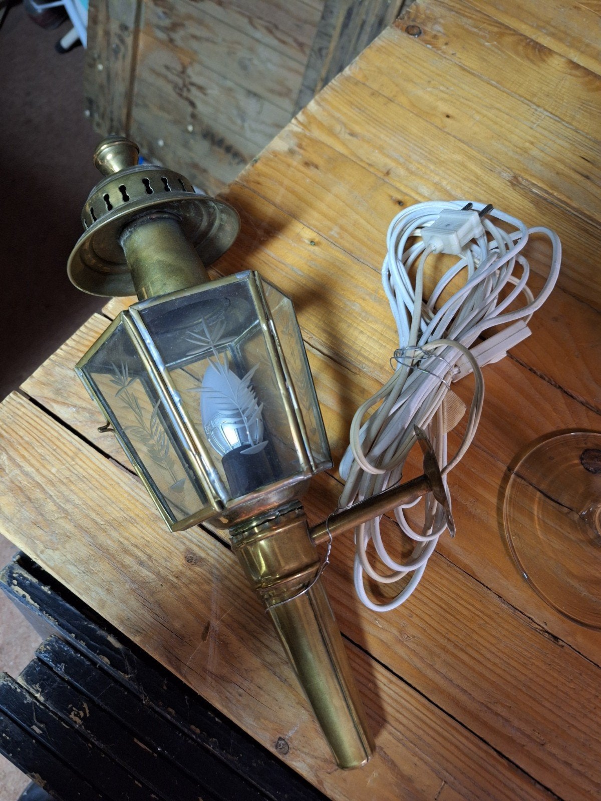 Antieke koperen koetslamp - wandlamp, Antiek en Kunst, Antiek | Lampen, Ophalen of Verzenden