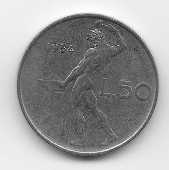 Italië 50 lire 1954 KM# 95.1, Verzenden, Italië, Losse munt