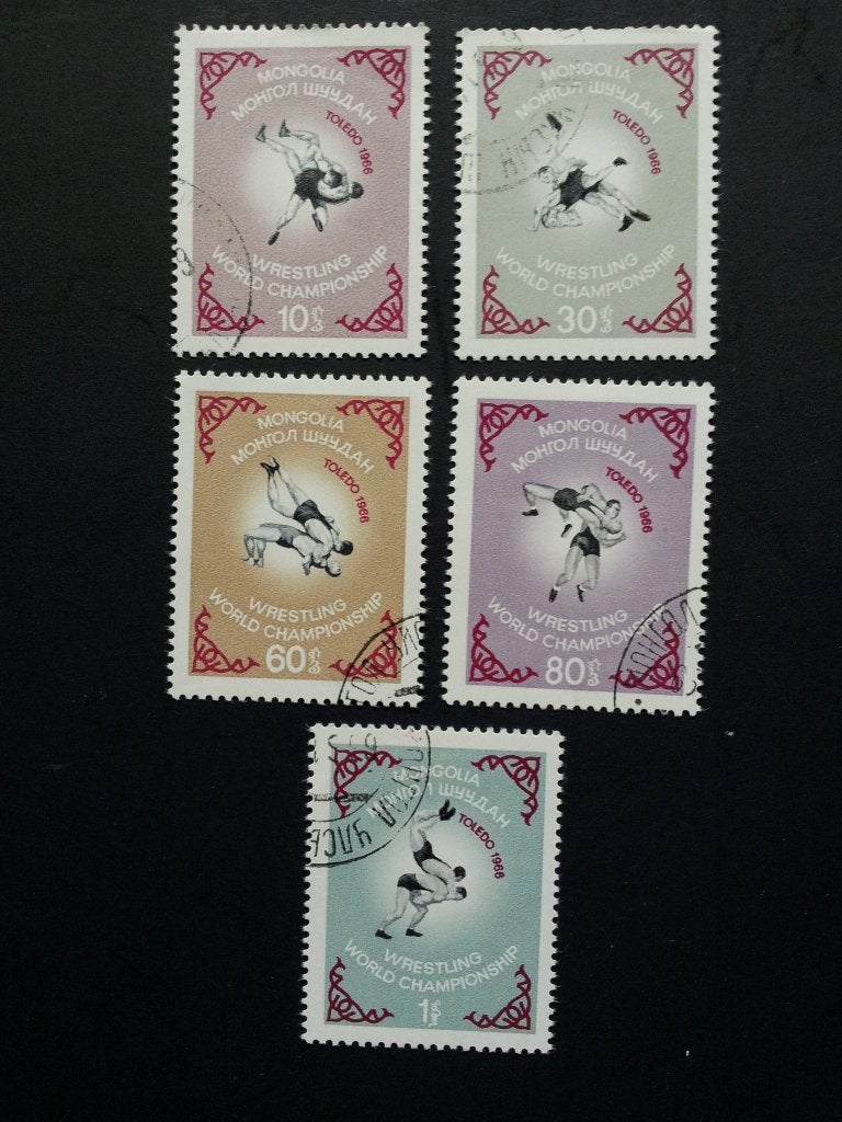 Mongolië WK worstelen sport 1966 gestempeld, Ophalen of Verzenden, Gestempeld, Sport