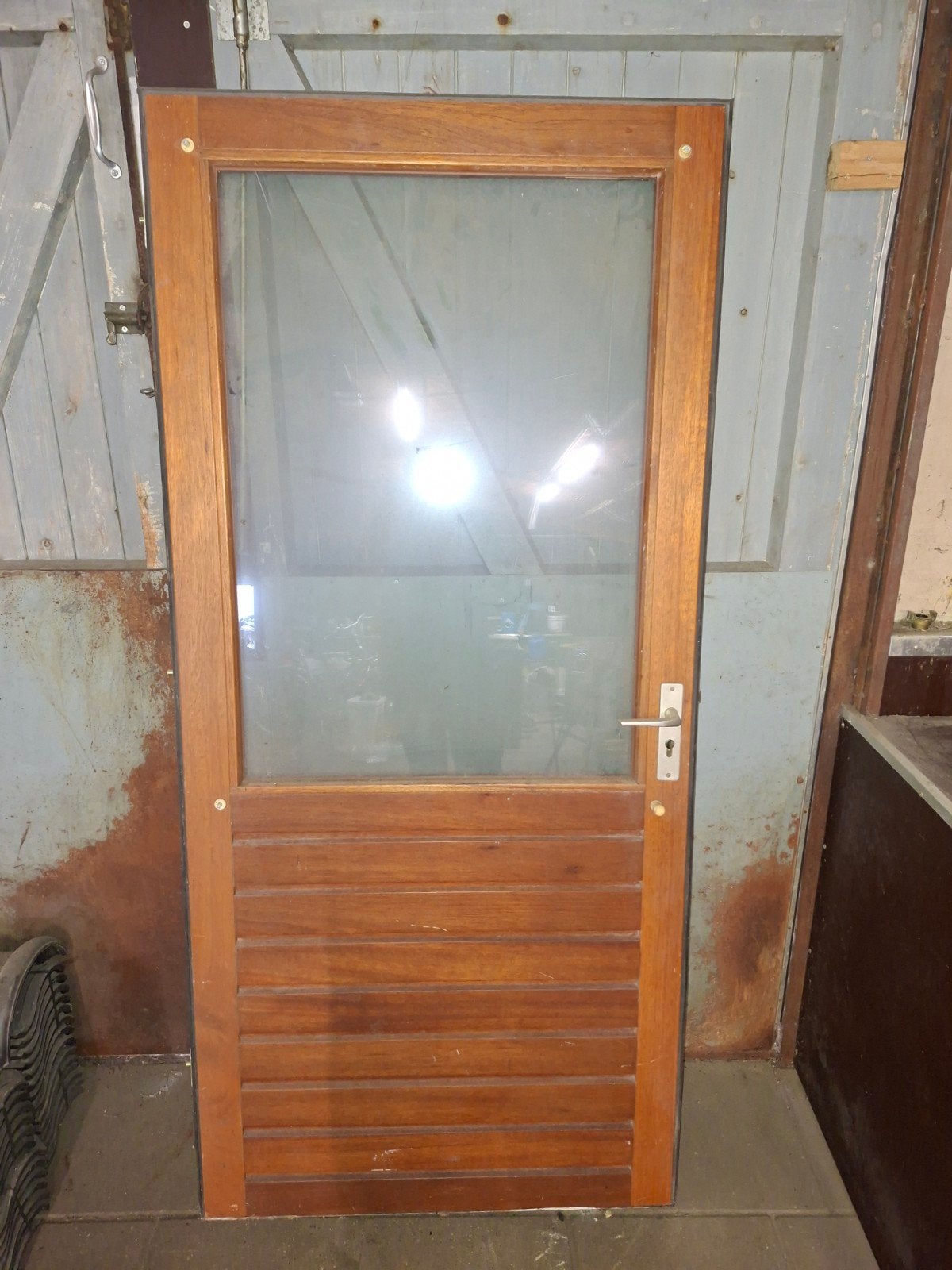 Houten deur met glas en lamellen - 93x201 cm, Ophalen of Verzenden, 200 tot 215 cm, Glas, Buitendeur