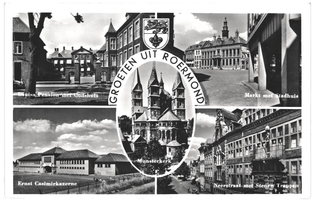 991314 Roermond 1955 Gelopen met postzegel, Ophalen of Verzenden, 1940 tot 1960, Gelopen, Limburg