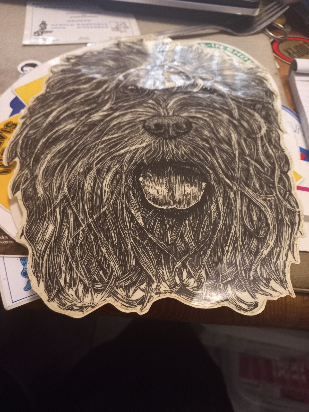 Vintage Sticker: Harige boevier Hond - Uniek Design, Ophalen of Verzenden, Zo goed als nieuw