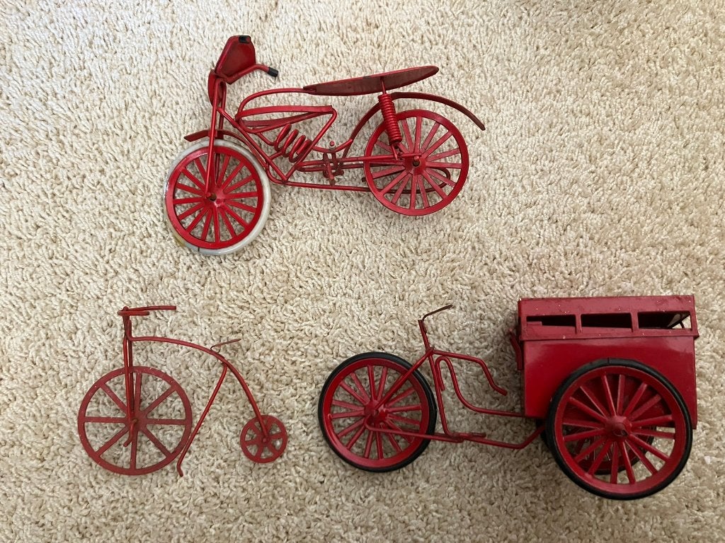 Antieke vintage brommer/ fietsen decoratie set max 5x15x8cm, Ophalen of Verzenden