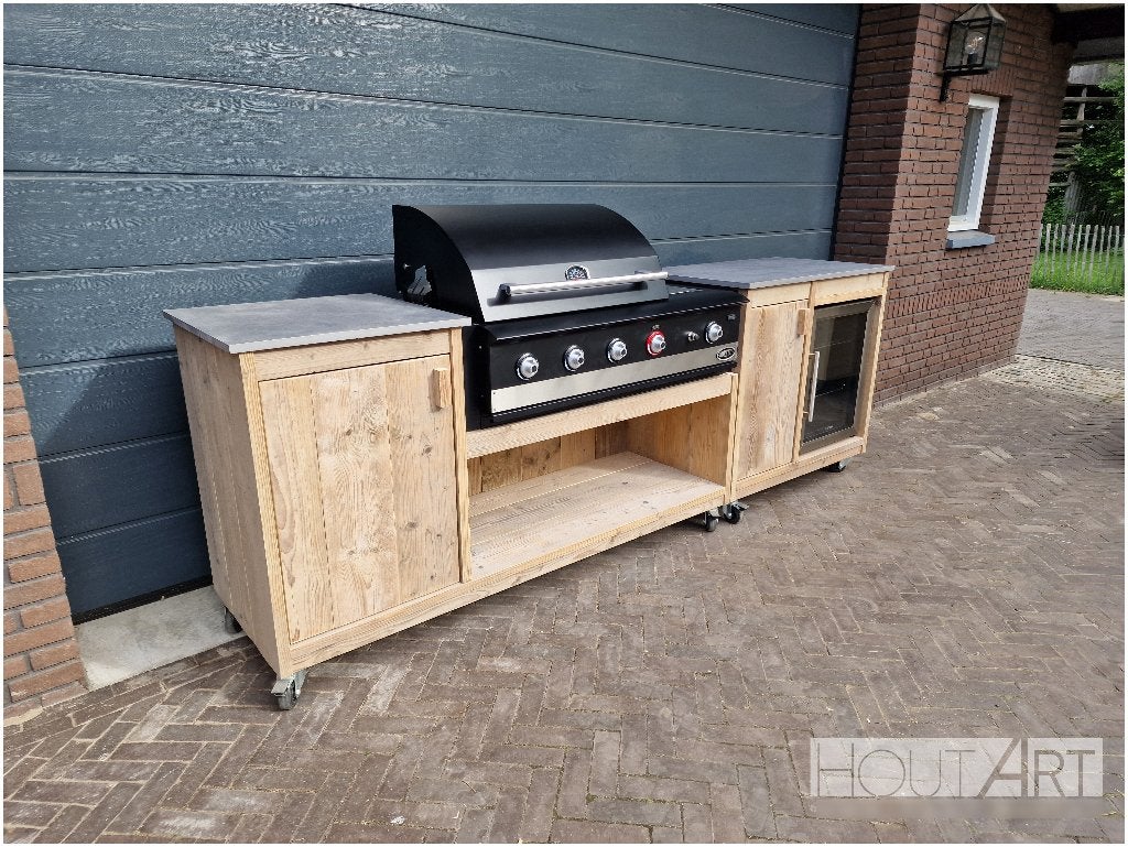 Buitenkeuken losse kast dubbel FRIDGE steigerhout, Houtskool, Vrijstaand, Info@hout-art.nl, Nieuw