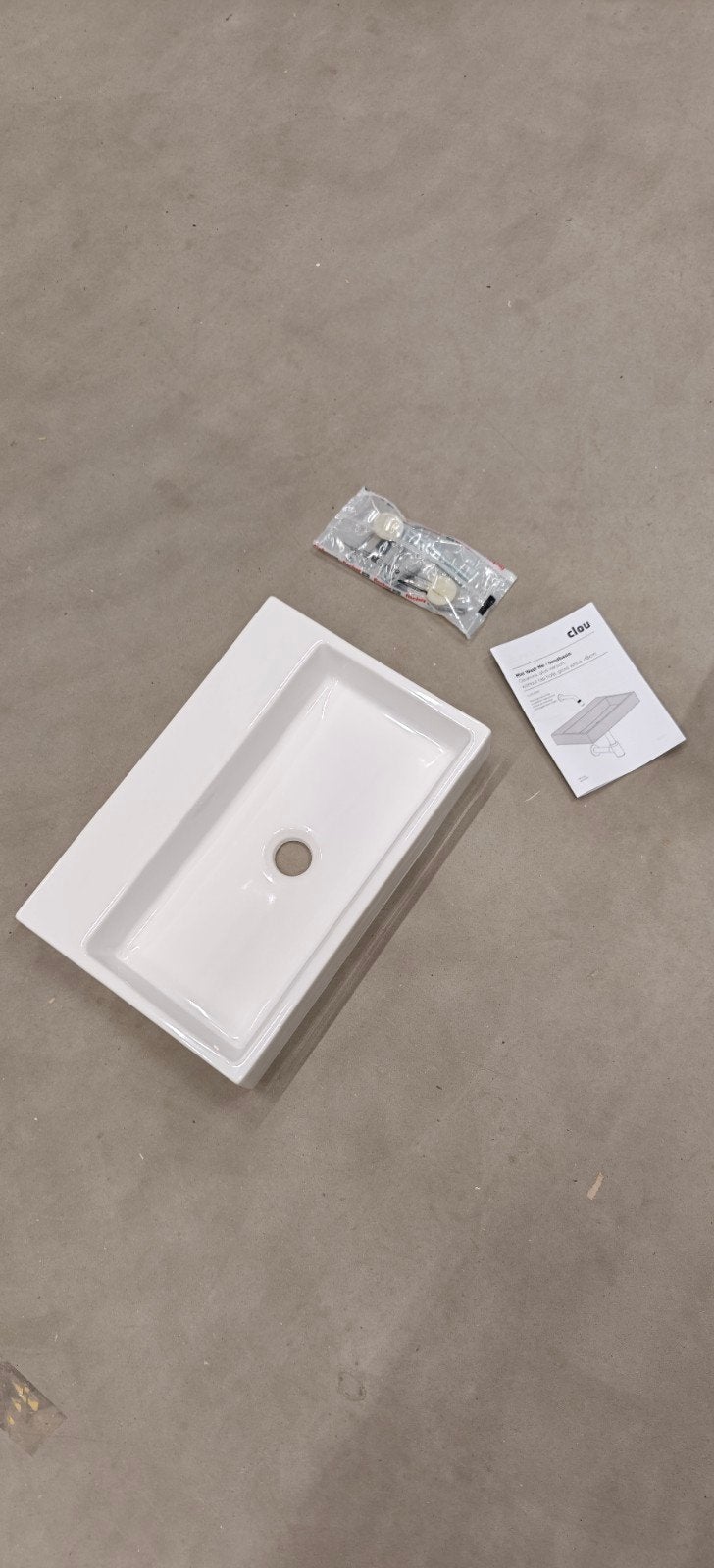 Clou Mini Wash Me wastafel fontijn 48cm wit glans zonder kra, Ophalen, Nieuw, Steen, Wastafel