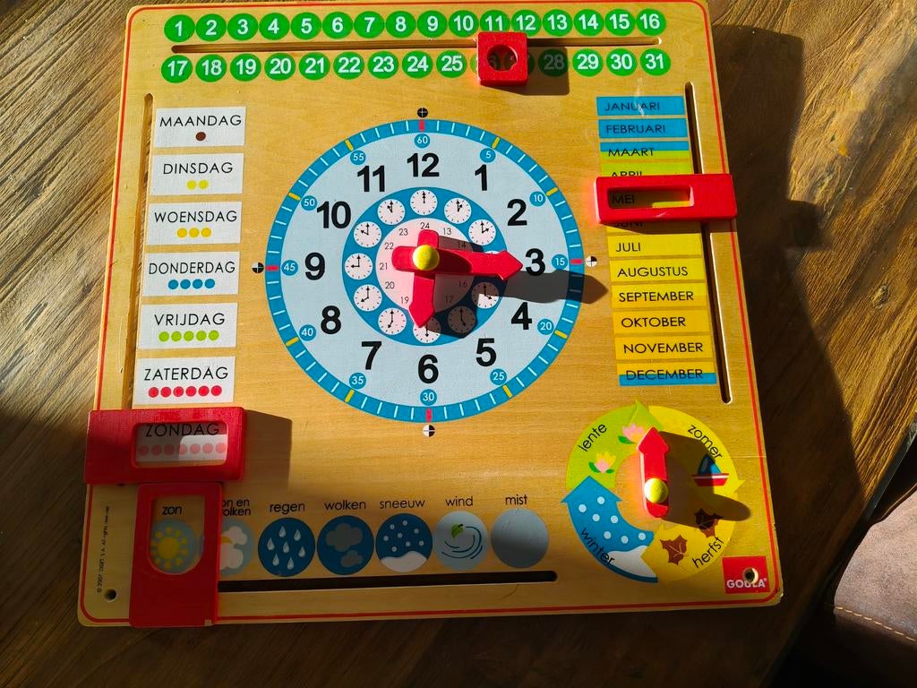 Houten leerklok en kalender - Mooi en leerzaam speelgoed, Kinderen en Baby's, Speelgoed | Houten speelgoed, Ophalen of Verzenden