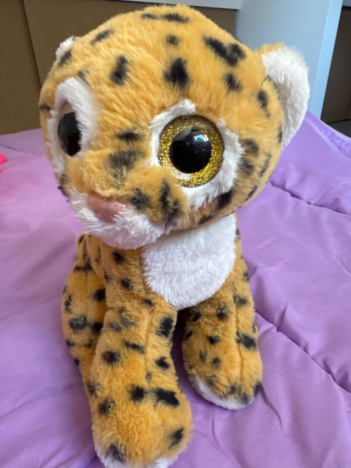 Schattige Ty Beanie Boo luipaard knuffel met grote ogen, Overige karakters, Overige typen, Ophalen of Verzenden, Zo goed als nieuw