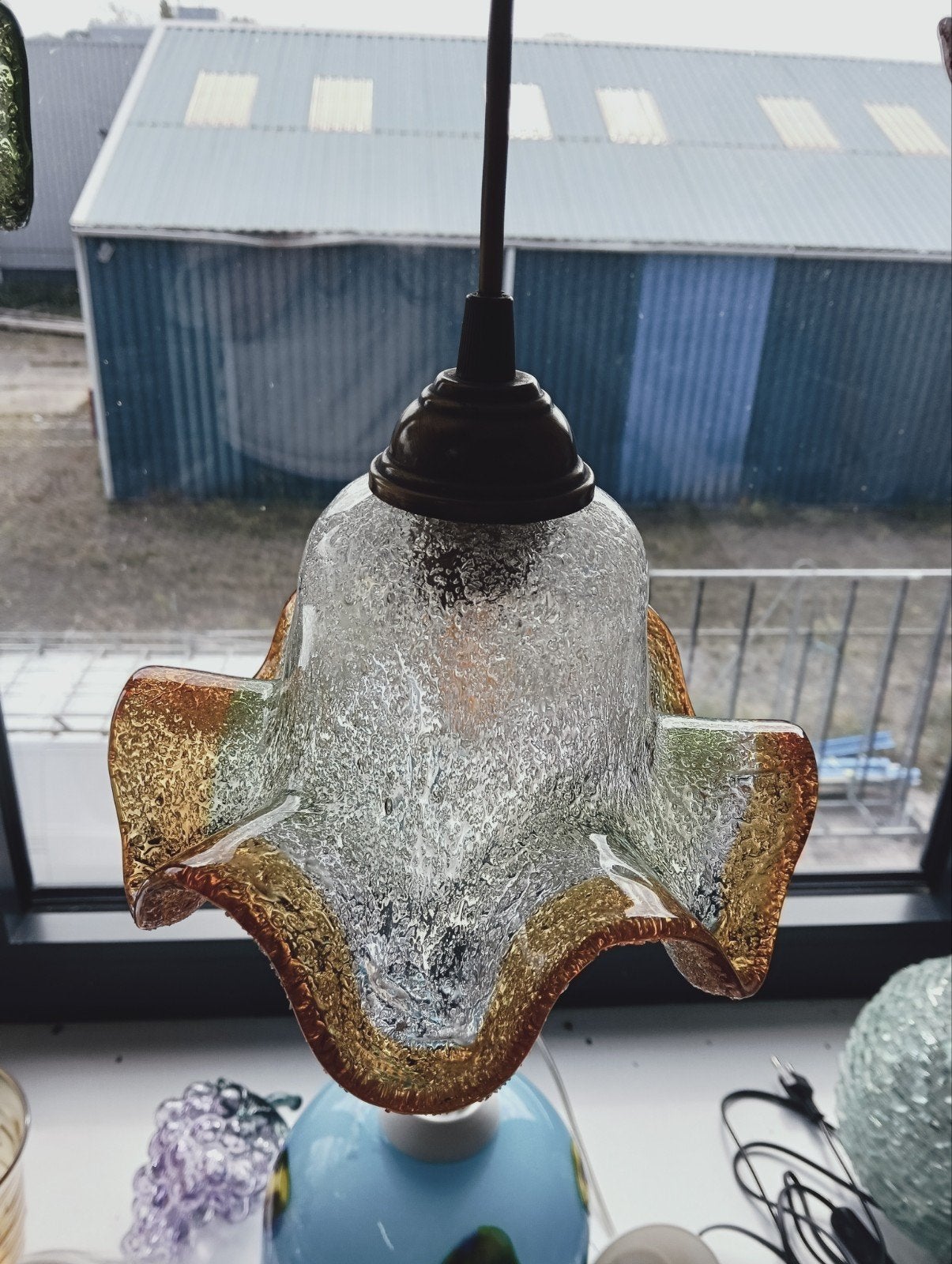 Vintage Murano glazen hanglamp - Oranje/Groen, Ophalen of Verzenden
