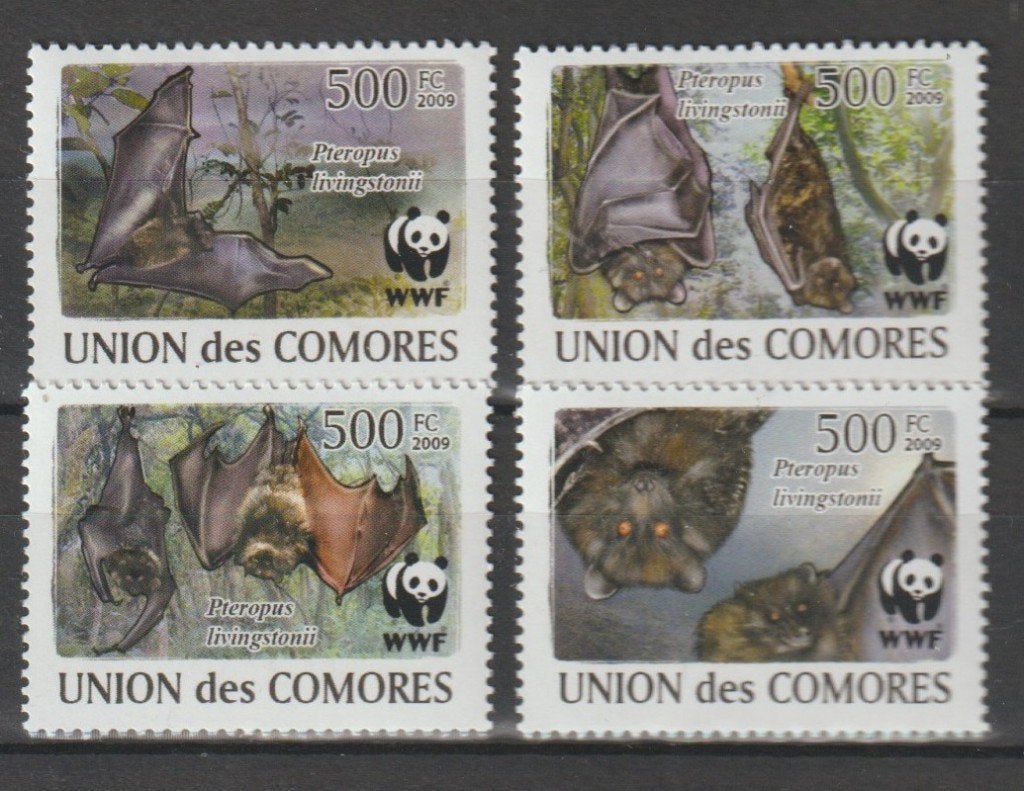 WWF = VLEERMUIZEN= sv4st COMORES-W024, Verzenden, Postfris, Dier of Natuur