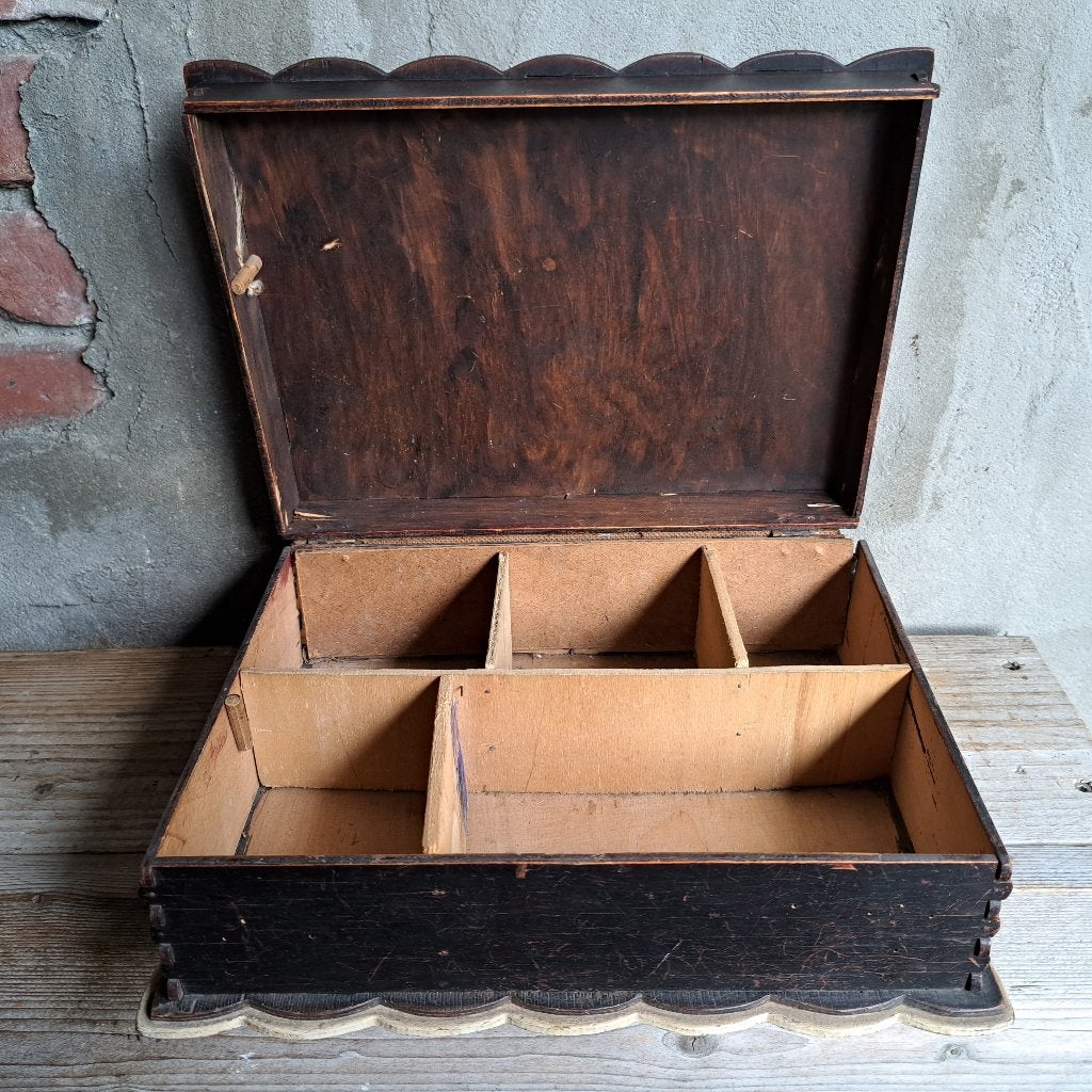 Brocante oude houten naaidoos kistje naaikistje *Etage3*, Gebruikt, ., Ophalen of Verzenden, .