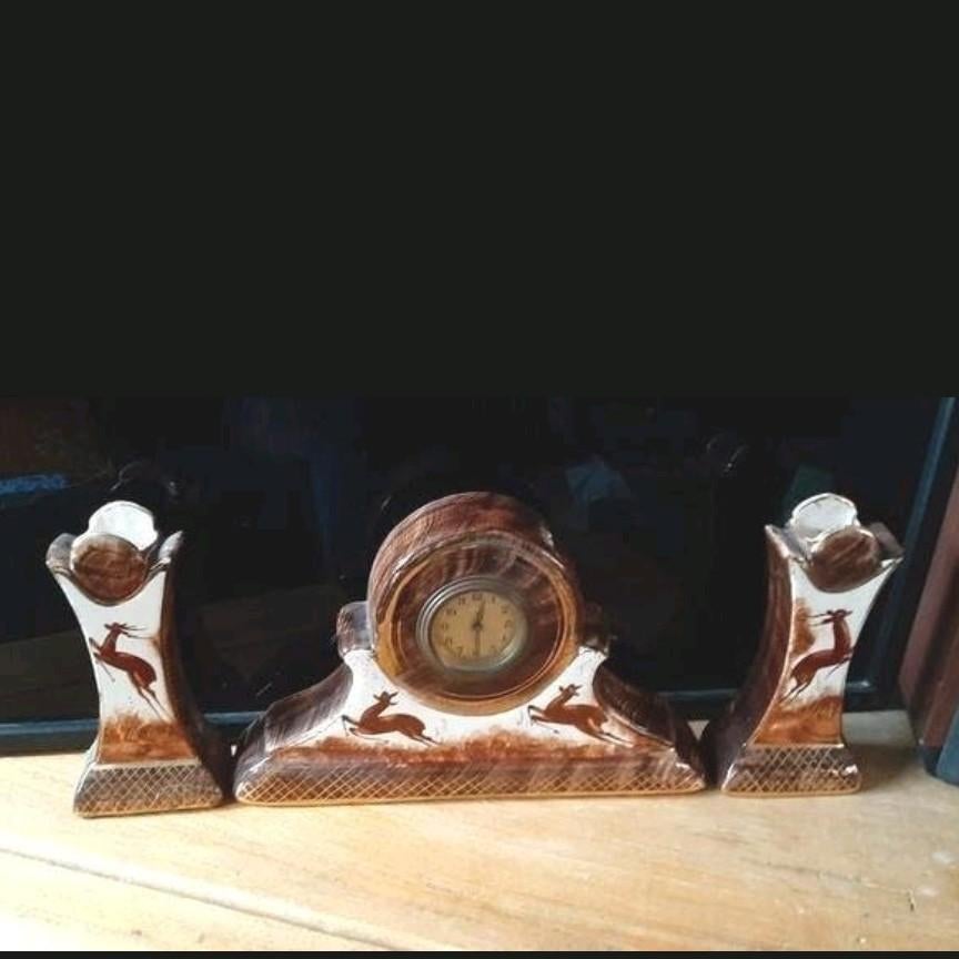 Antieke Art Deco Klok met Vazen Set, Antiek en Kunst, Antiek | Klokken, Ophalen of Verzenden