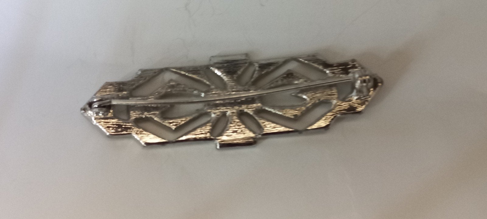 Vintage Zilverkleurige Broche met Geometrisch Patroon, Overige materialen, 4 tot 7 cm, Gebruikt, Ophalen of Verzenden