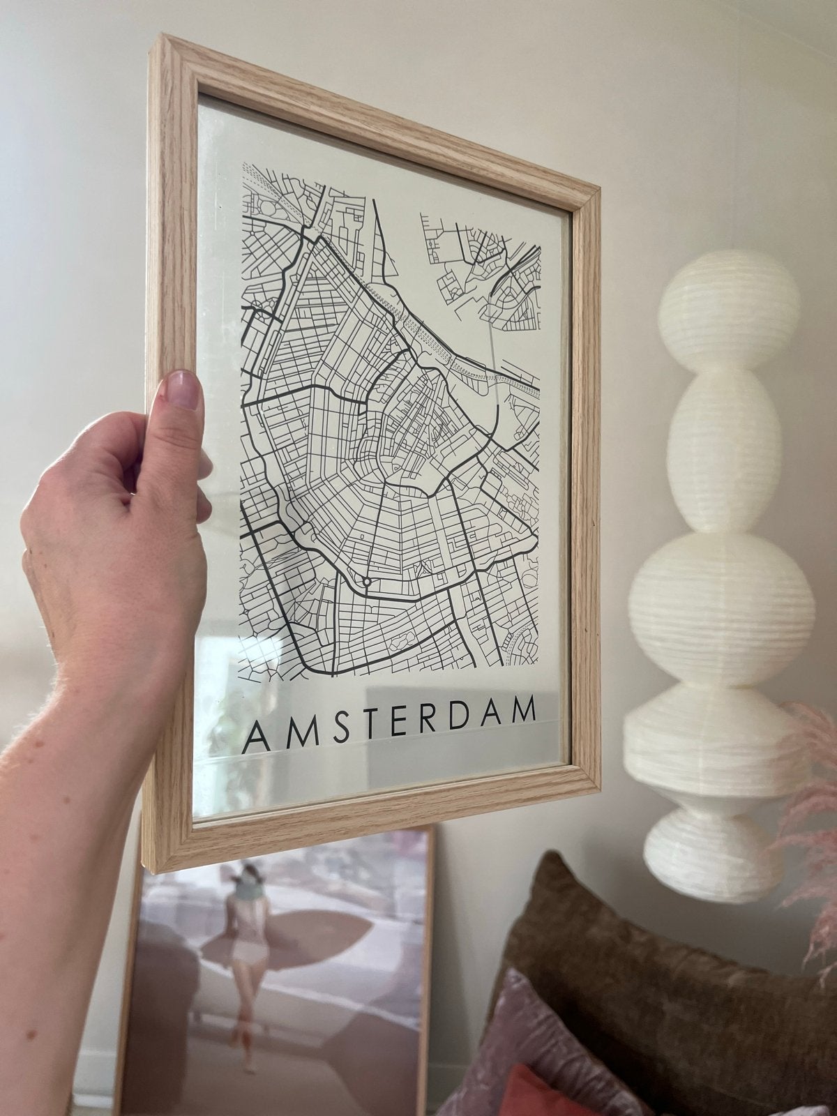 Lijstje met Amsterdam kaart, Minder dan 50 cm, Ophalen of Verzenden, 5 – 50, Print