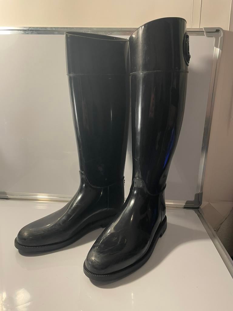 Armani Jeans Knee High Rubber Equestrian Boots Good 39, Gebruikt, Overige soorten, Ophalen of Verzenden, Dames
