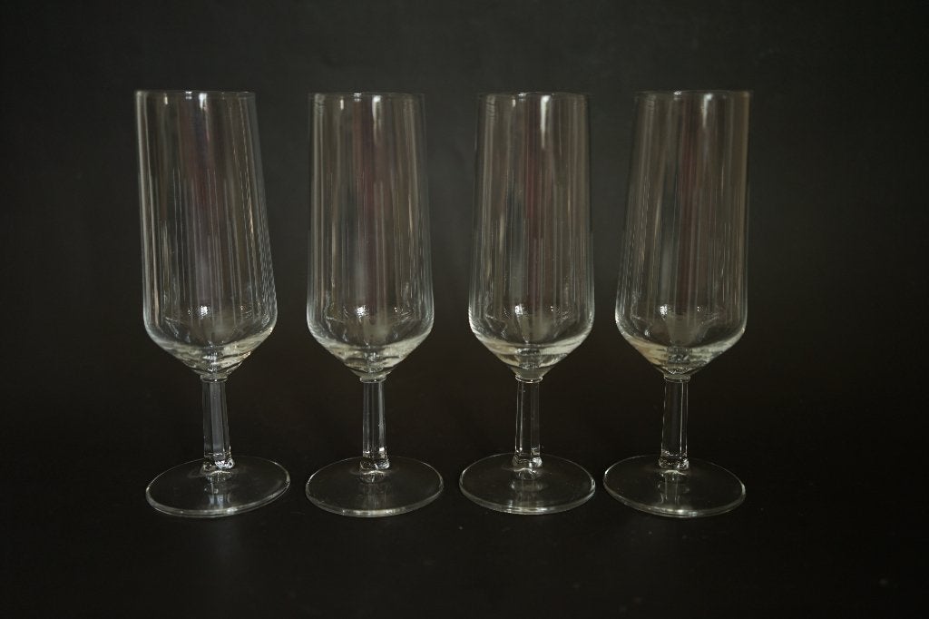 vintage 4x glas mid century Copier atlanta flute champagne, Glas of Glazen, Ophalen of Verzenden, Overige stijlen, Glas
