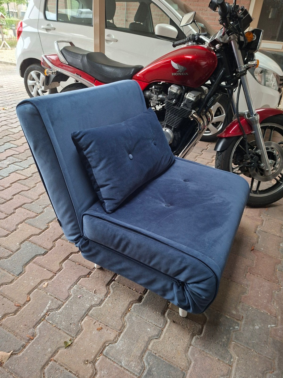 Zo goed als nieuwe slaapfauteuil - Blauw, Ophalen, Blauw, 190 cm of minder, Zo goed als nieuw