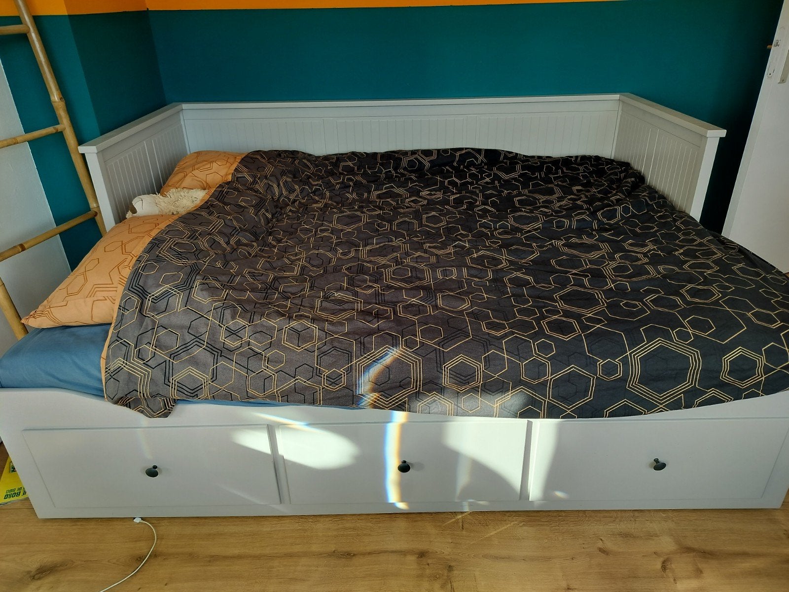 IKEA uitschuifbaar bed met lades, 90 cm, Eenpersoons, Wit, Ophalen of Verzenden