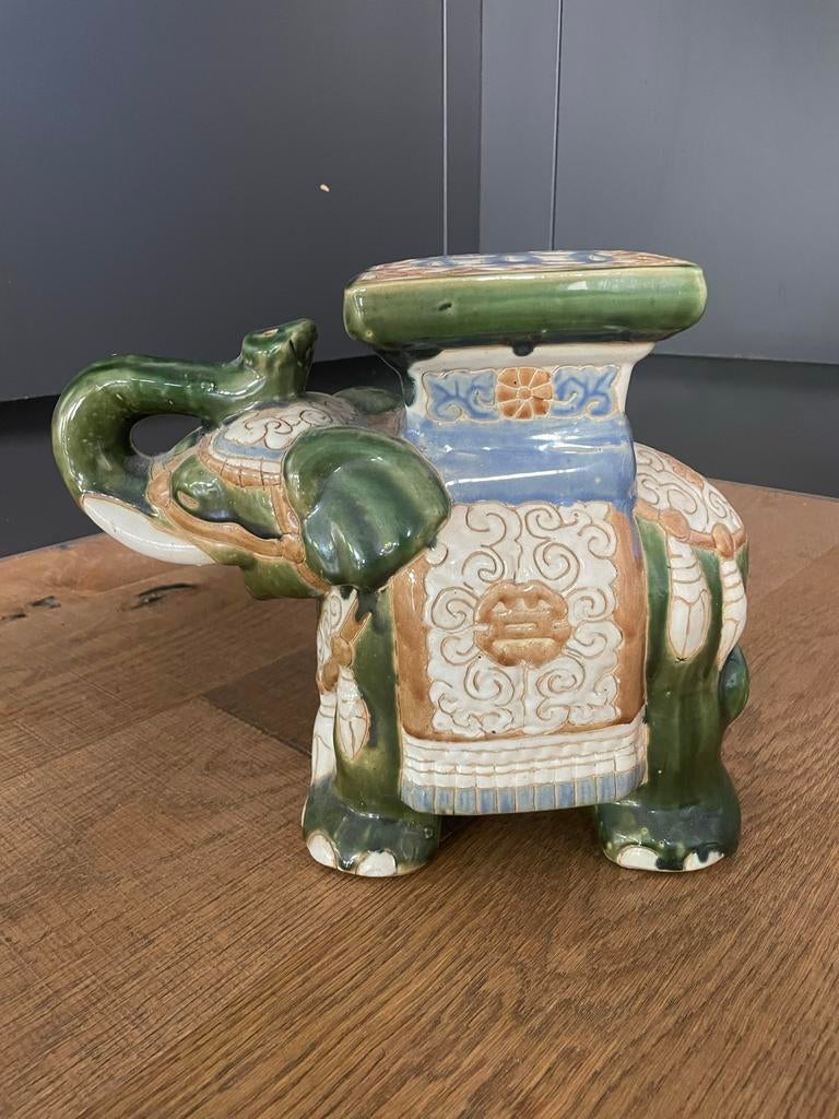 Vintage Keramieken Olifant Plantenstandaard - Zachte Kleuren, Ophalen