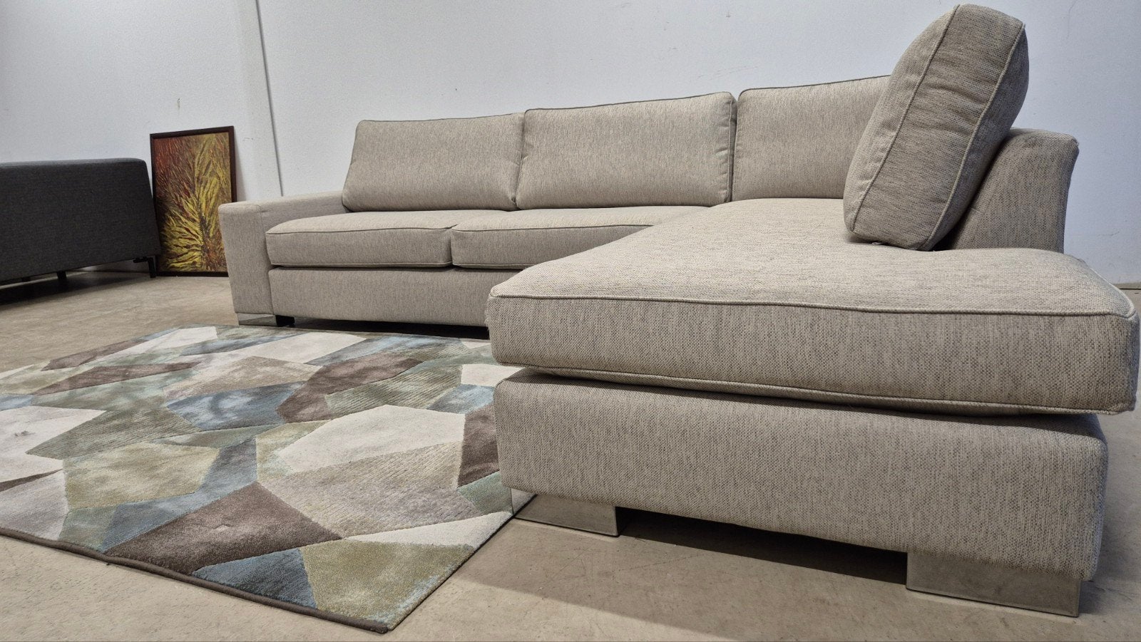 Ecru gemêleerde Goossens design hoekbank in perfecte staat!, 250 tot 300 cm, Hoekbank, Ophalen of Verzenden, Zo goed als nieuw