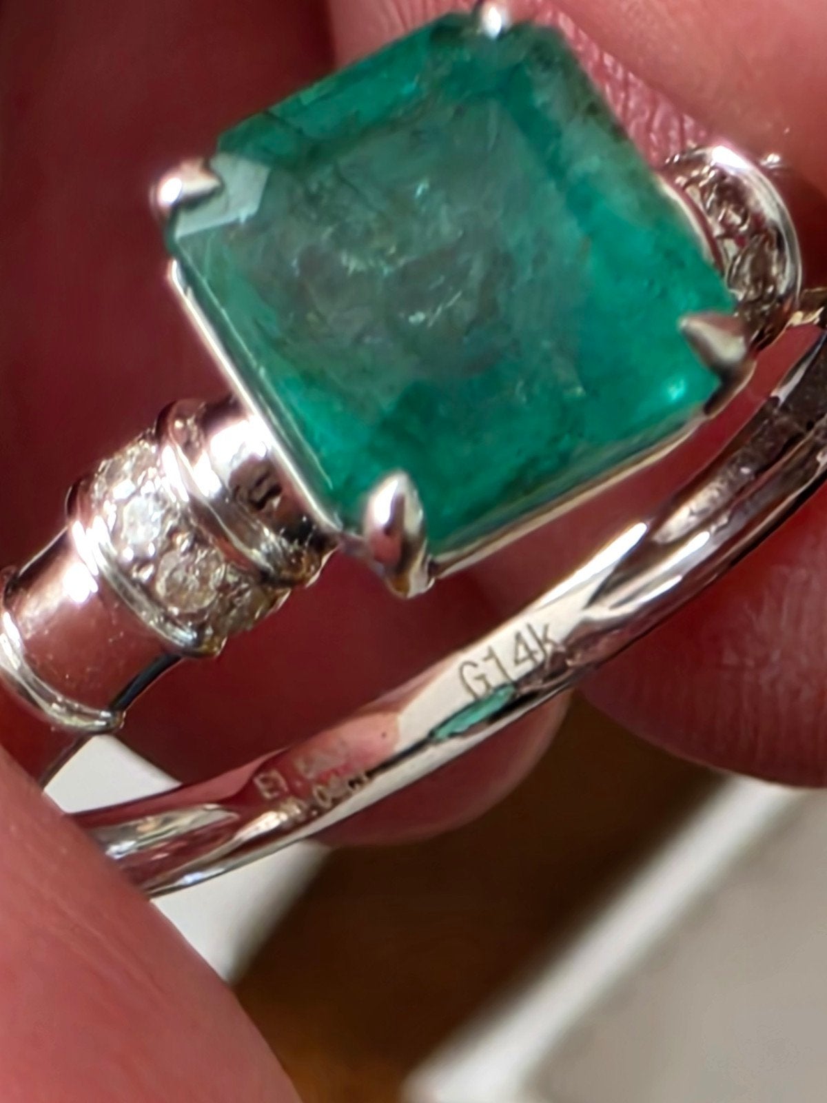 14K Witgouden Ring met Smaragd en Diamanten, Ophalen, Met edelsteen, Nieuw, Kleiner dan 17