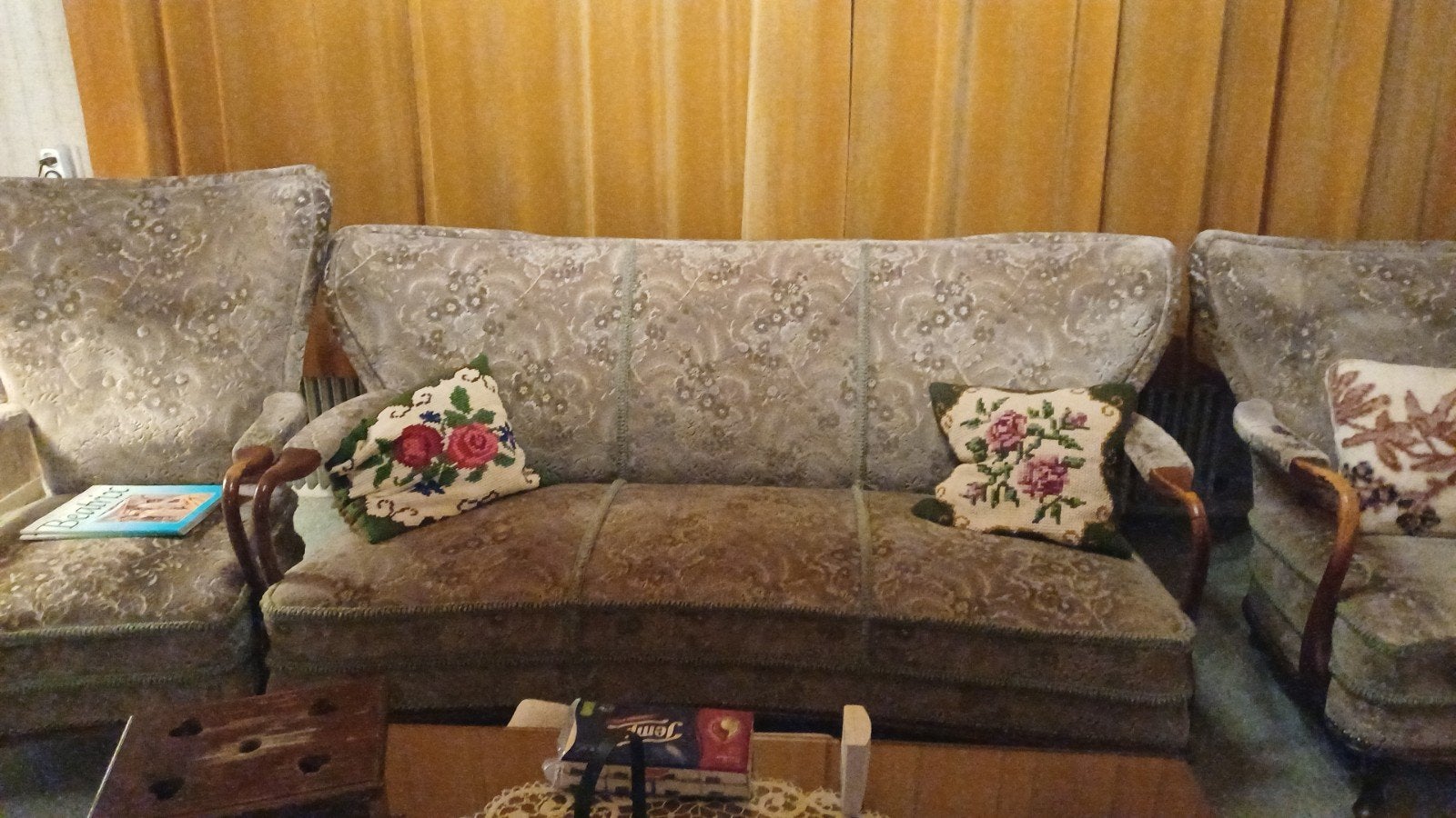 VINTAGE bankstel, jaren 50, 3-zits en 2 losse fauteuils, Ophalen, Gebruikt