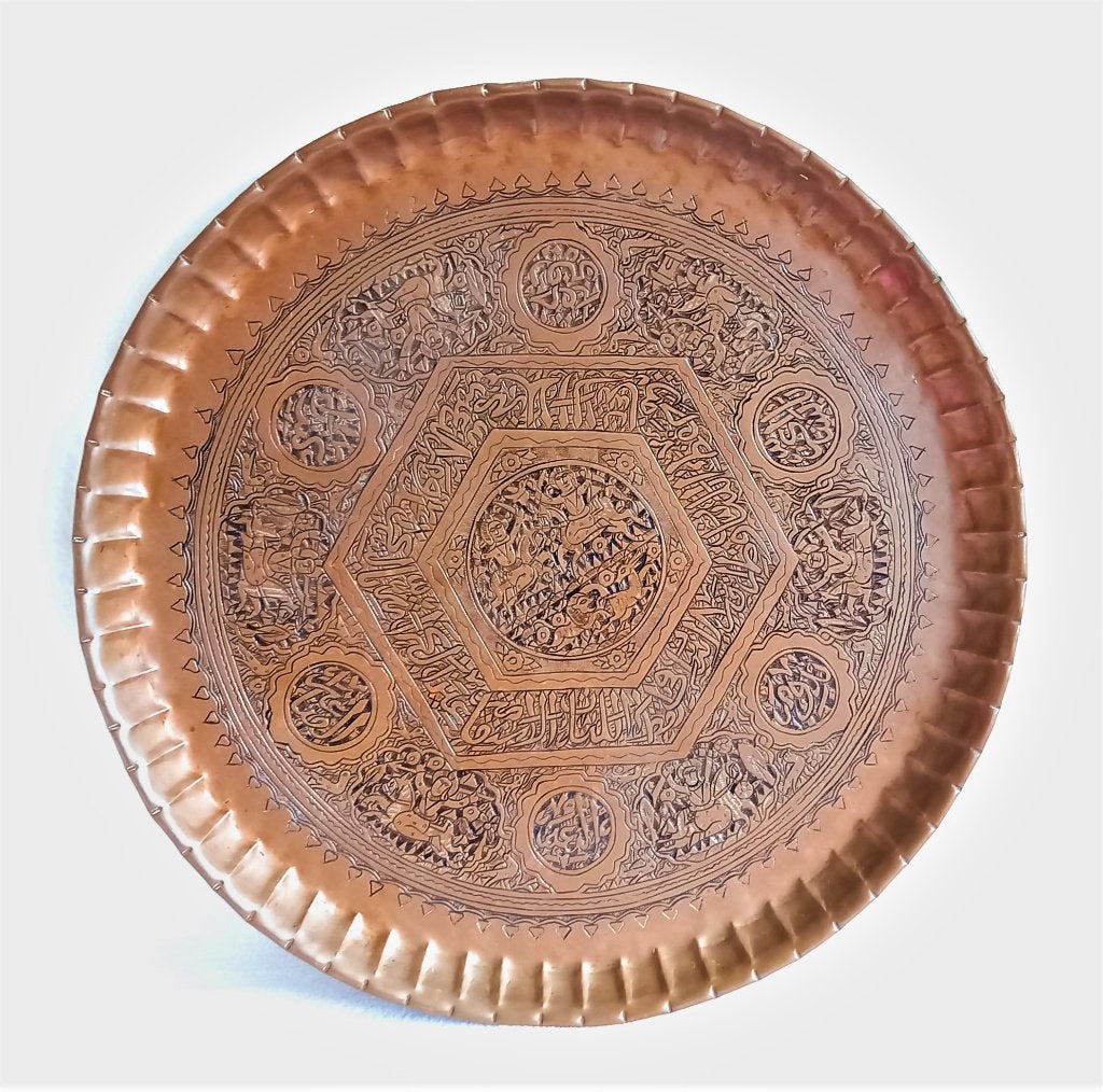 Groot koperen wandbord- rond - diameter 51,5 cm +/- 3,3, kg, Antiek en Kunst, Antiek | Koper en Brons, Ophalen