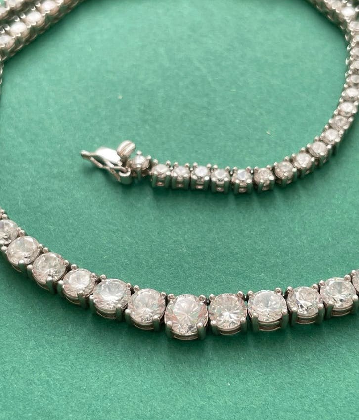 925 Zilveren Rivière/Tennis Ketting  briljant collier 92 st., Sieraden, Tassen en Uiterlijk, Kettingen, Met edelsteen, Ophalen of Verzenden
