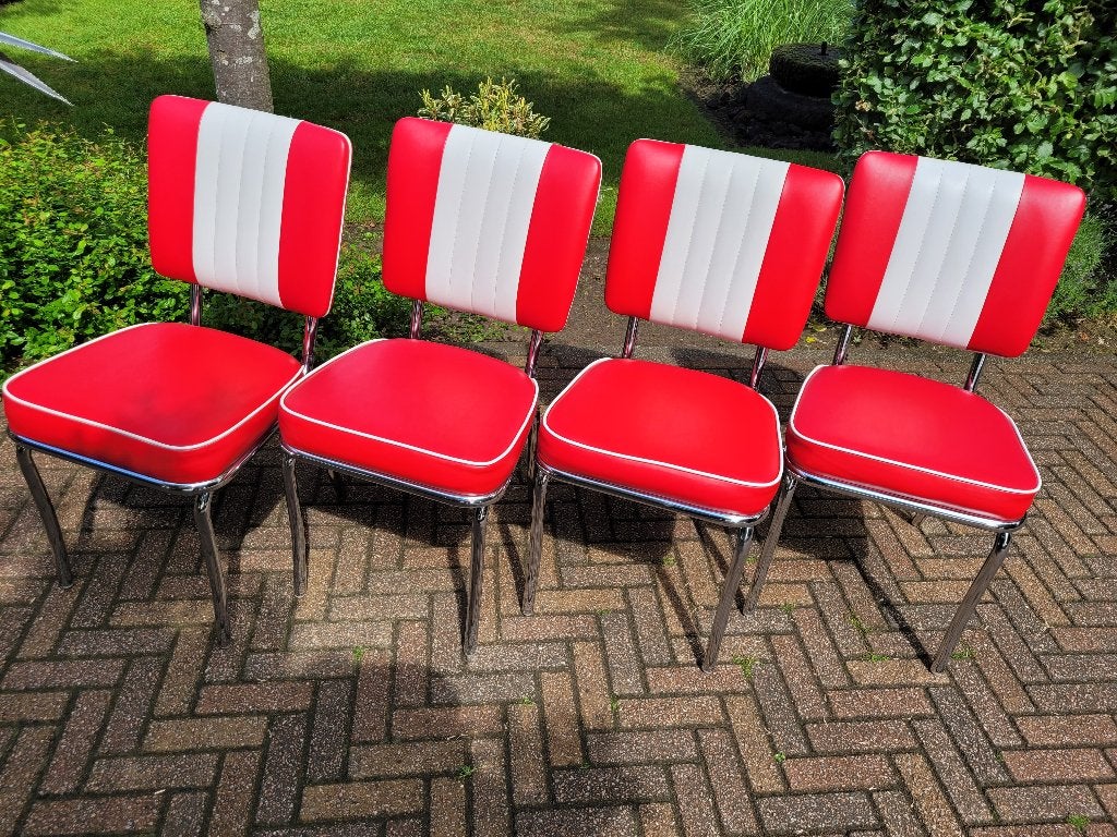 4 rode Amerikaanse Bel Air diner stoelen fifties sixties ..., Ophalen, Zo goed als nieuw, Rood, Vier