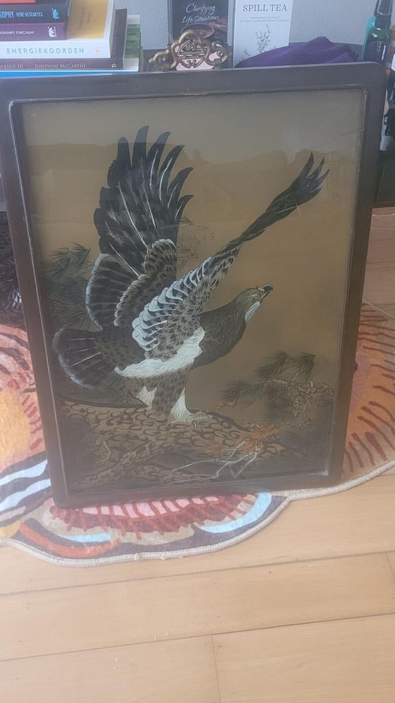 Vintage Japanse Adelaar Schilderij in Lijst, Ophalen of Verzenden, Gebruikt, 50 tot 75 cm, Schilderij