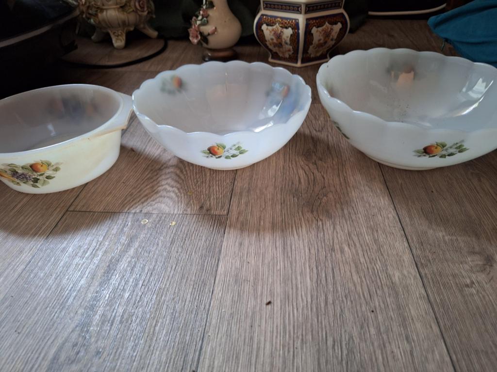 Vintage Opale Glazen Schalen Set met Fruitdecor, Ophalen