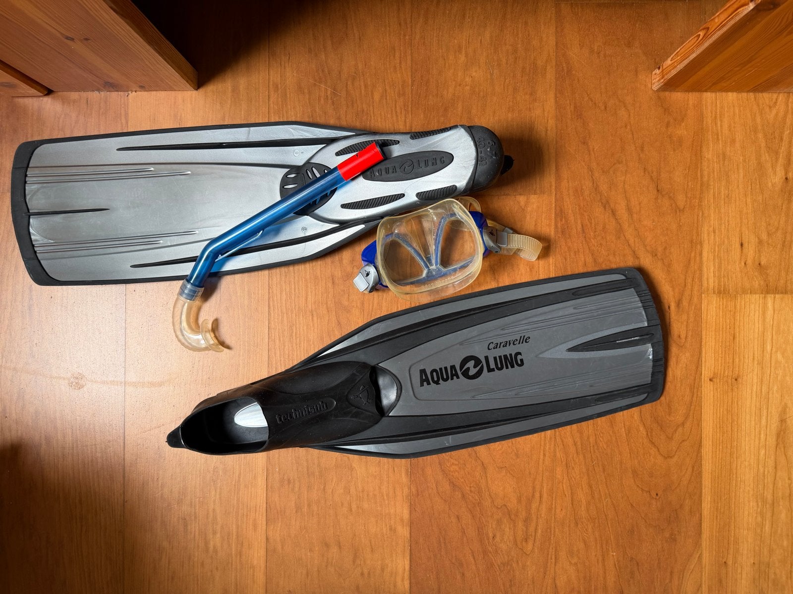Duikvliezen, snorkel en duikbril set, Watersport en Boten, Duiken, Ophalen, Gebruikt, Zwem- of Duikvliezen
