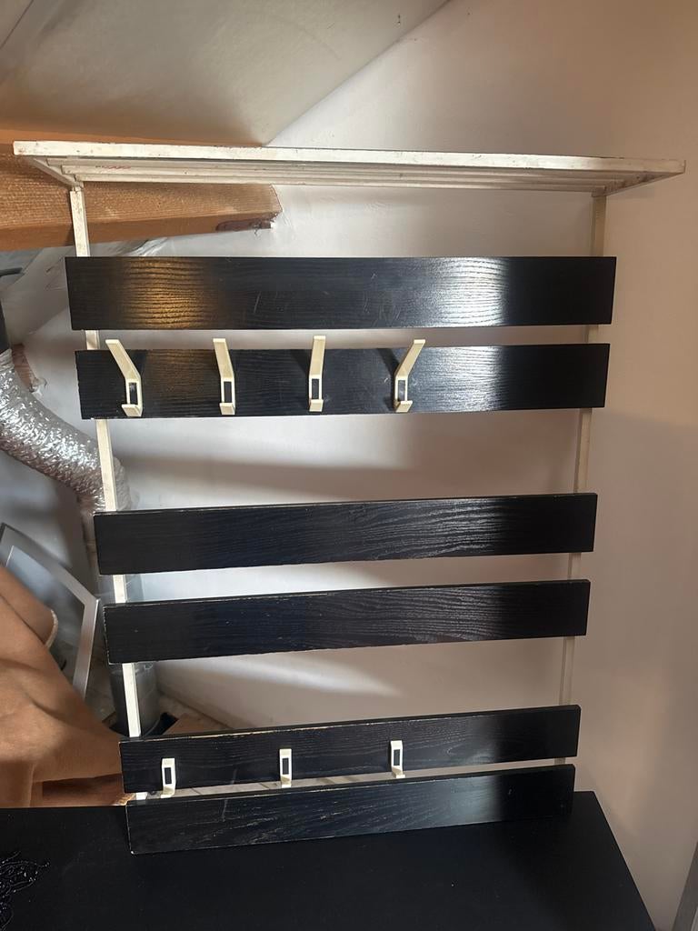 Vintage kapstok met hoedenplank - Zwart/Wit, Huis en Inrichting, Kasten | Boekenkasten, Ophalen, Met plank(en), Gebruikt, 100 tot 150 cm