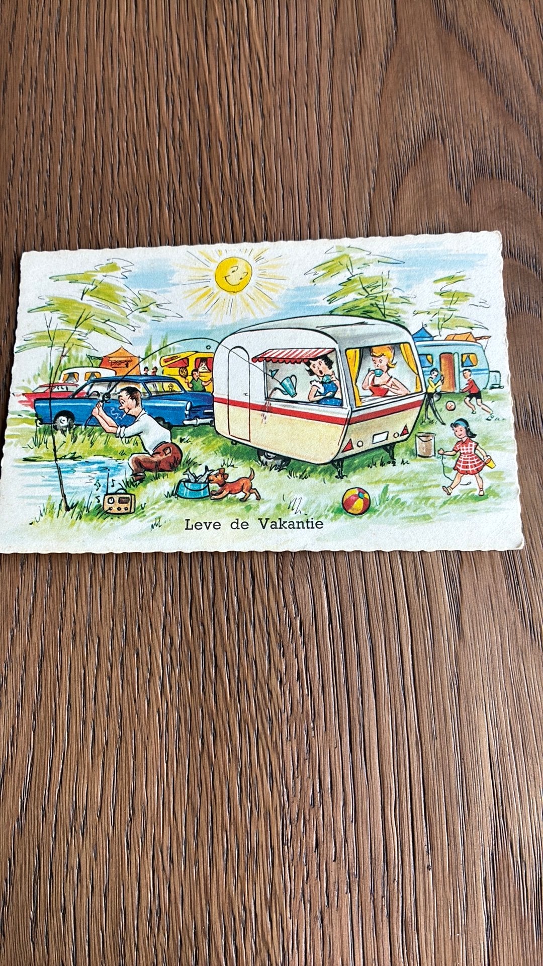Leve de vakantie. Humor. Caravans, auto’s, hengelen etc, Ophalen of Verzenden, 1960 tot 1980, Overige thema's
