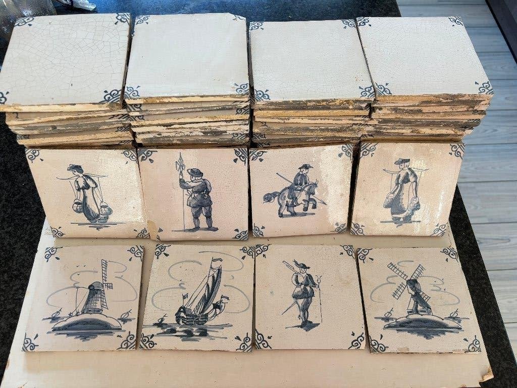 Delfts blauwe tegels 76 stuks, Antiek en Kunst, Ophalen
