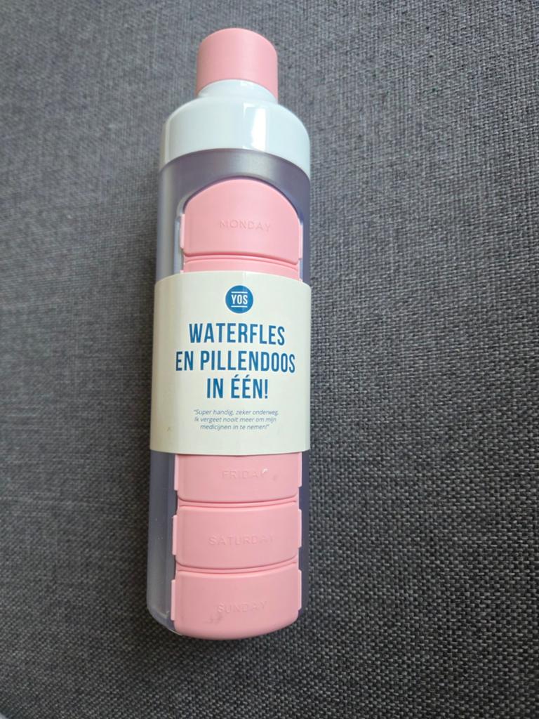 YOS Waterfles en Pillendoos in één - Roze, Overige typen, Kunststof, Nieuw, Ophalen of Verzenden