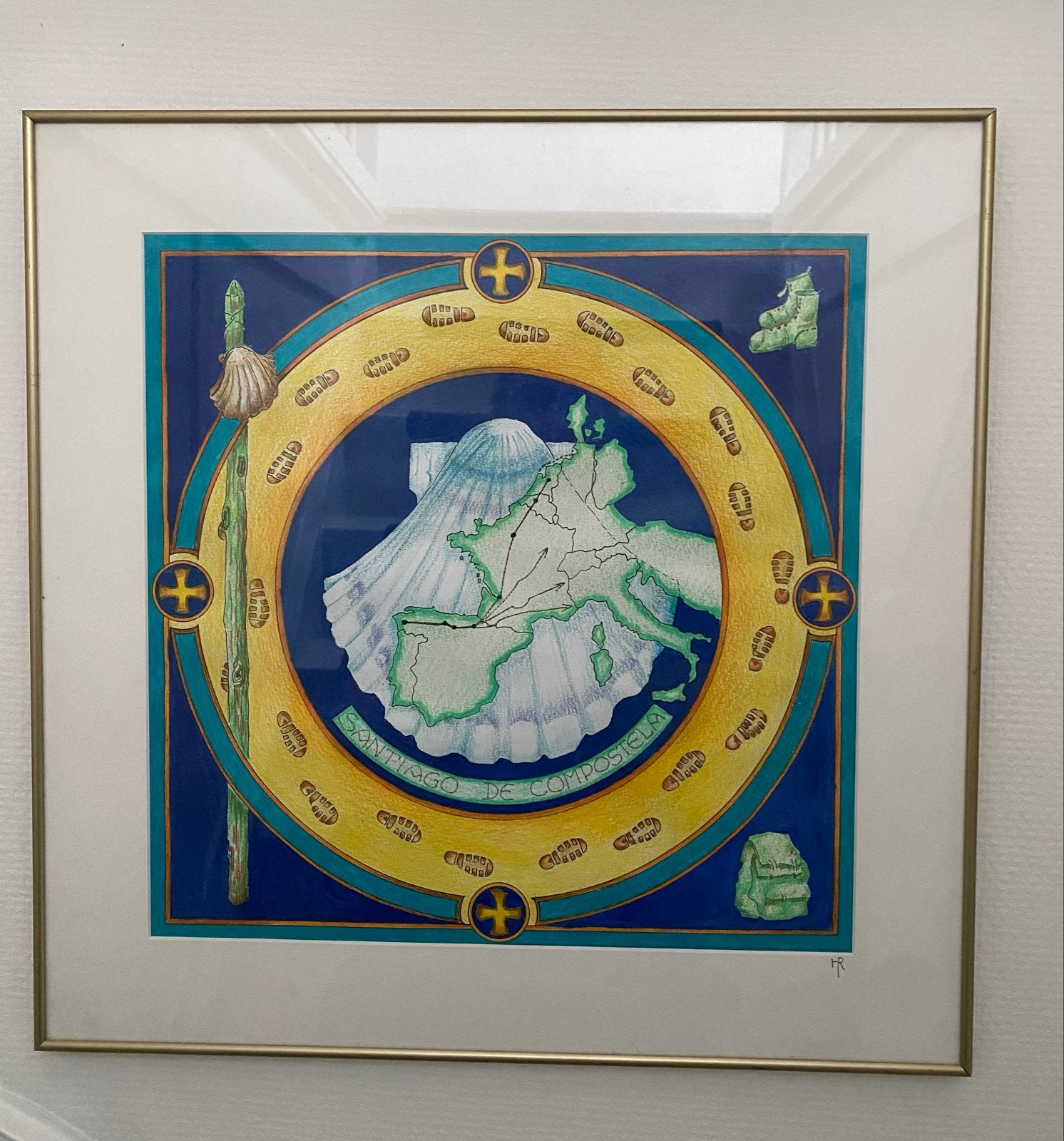 Santiago de Compostela Kunst - Pelgrimsroute Kaart, Ophalen of Verzenden