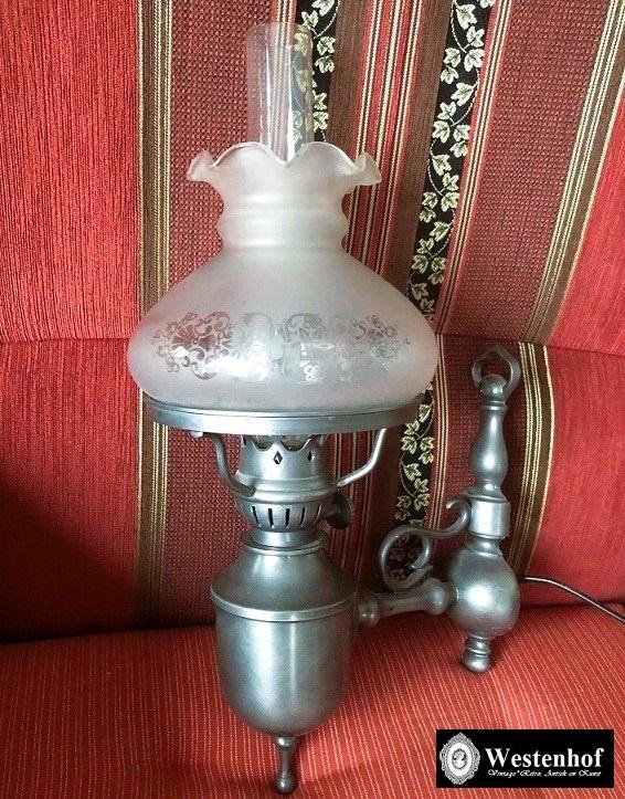 Olielamp antiek wandlamp zilver - elektrische olie lamp glas, Verzenden