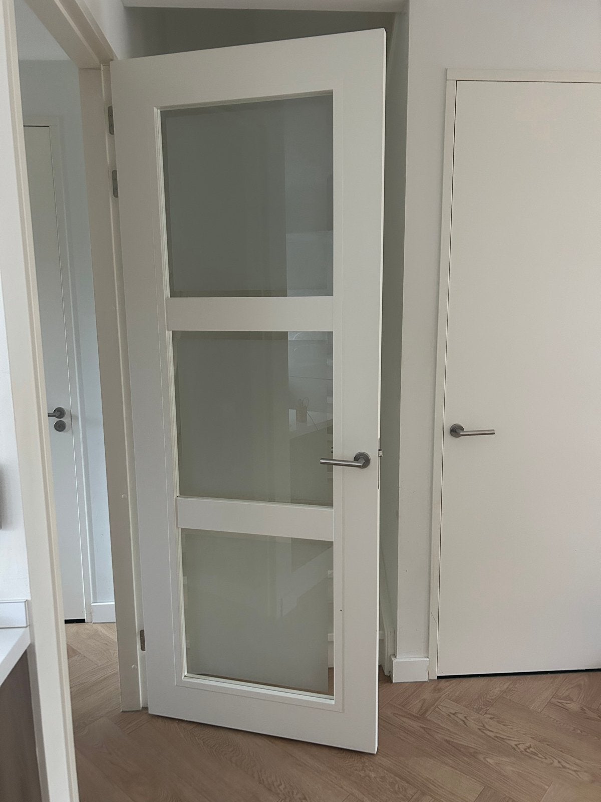 Svedex stompe binnendeur met 3 glaspanelen, Ophalen, Gebruikt, 80 tot 100 cm, 215 cm of meer