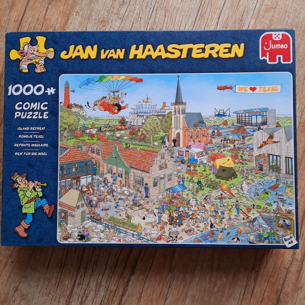 Puzzel Jan van Haasteren Rondje Texel 1000 stukjes, Ophalen of Verzenden, 500 t/m 1500 stukjes, Zo goed als nieuw, Legpuzzel