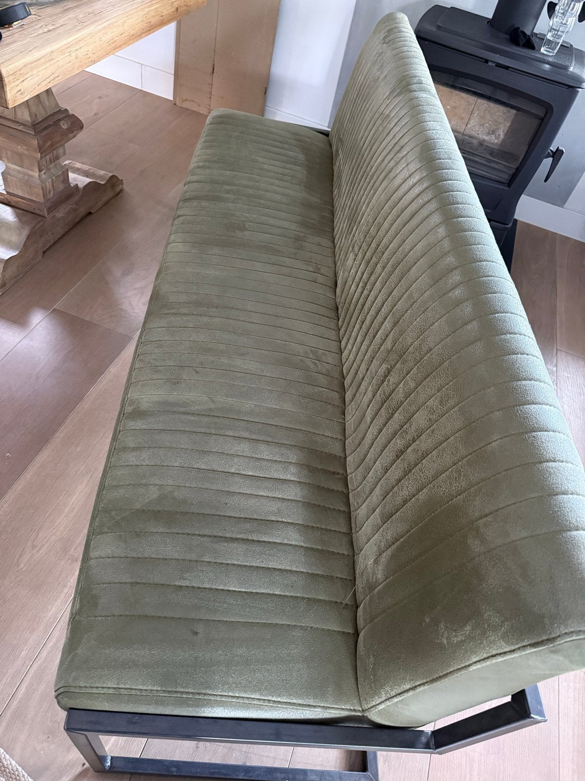 Tower Living Ferro eetkamerset groen bank 185 + 3 armstoelen, Ophalen, Gebruikt, Overige kleuren, Metaal