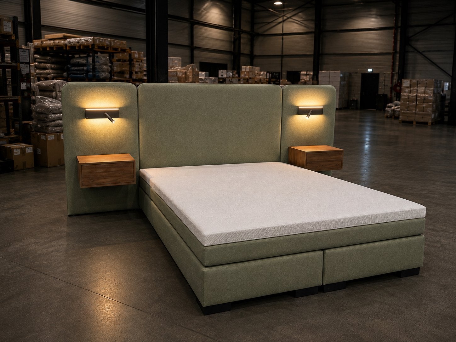 Luxe Boxspring met Matras, Topper & Verlichting, Huis en Inrichting, Ophalen, 180 cm, 200 cm, Groen