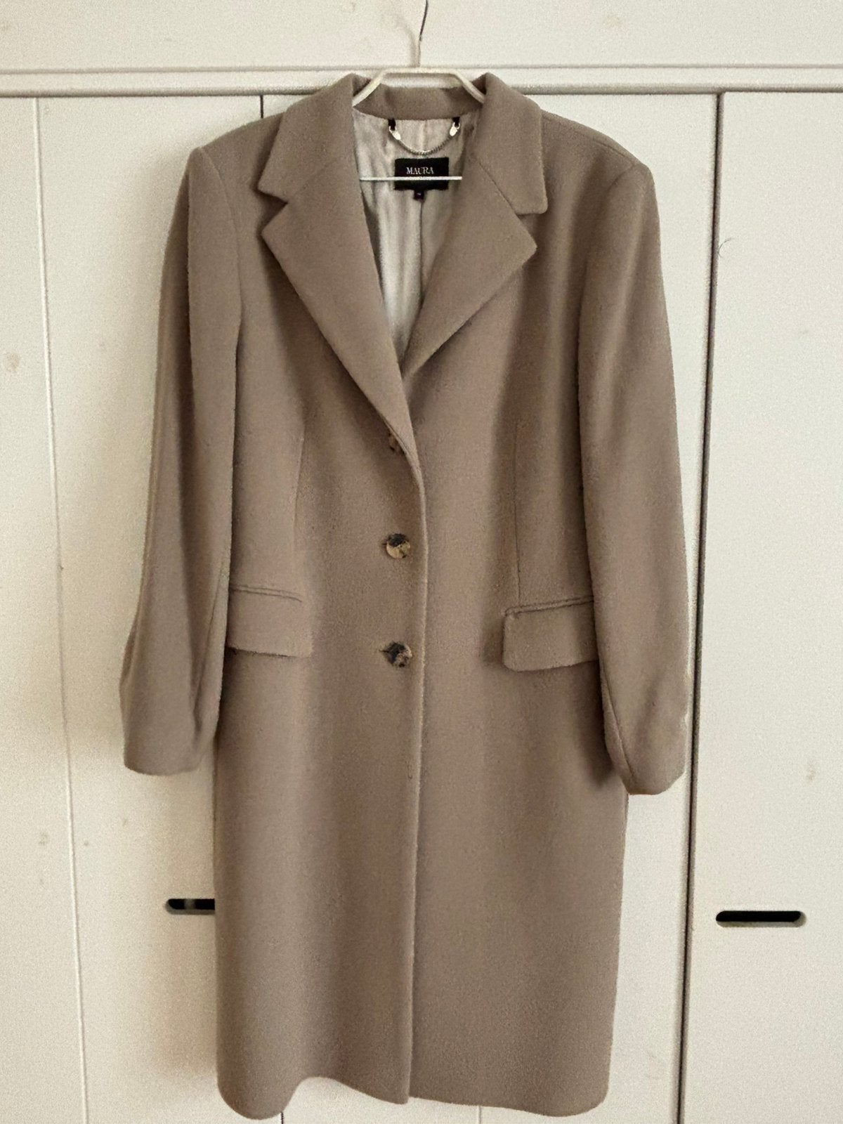 Prachtige Wollen Jas van Claudia Sträter., Ophalen of Verzenden, Zo goed als nieuw, Maat 42/44 (L), Beige