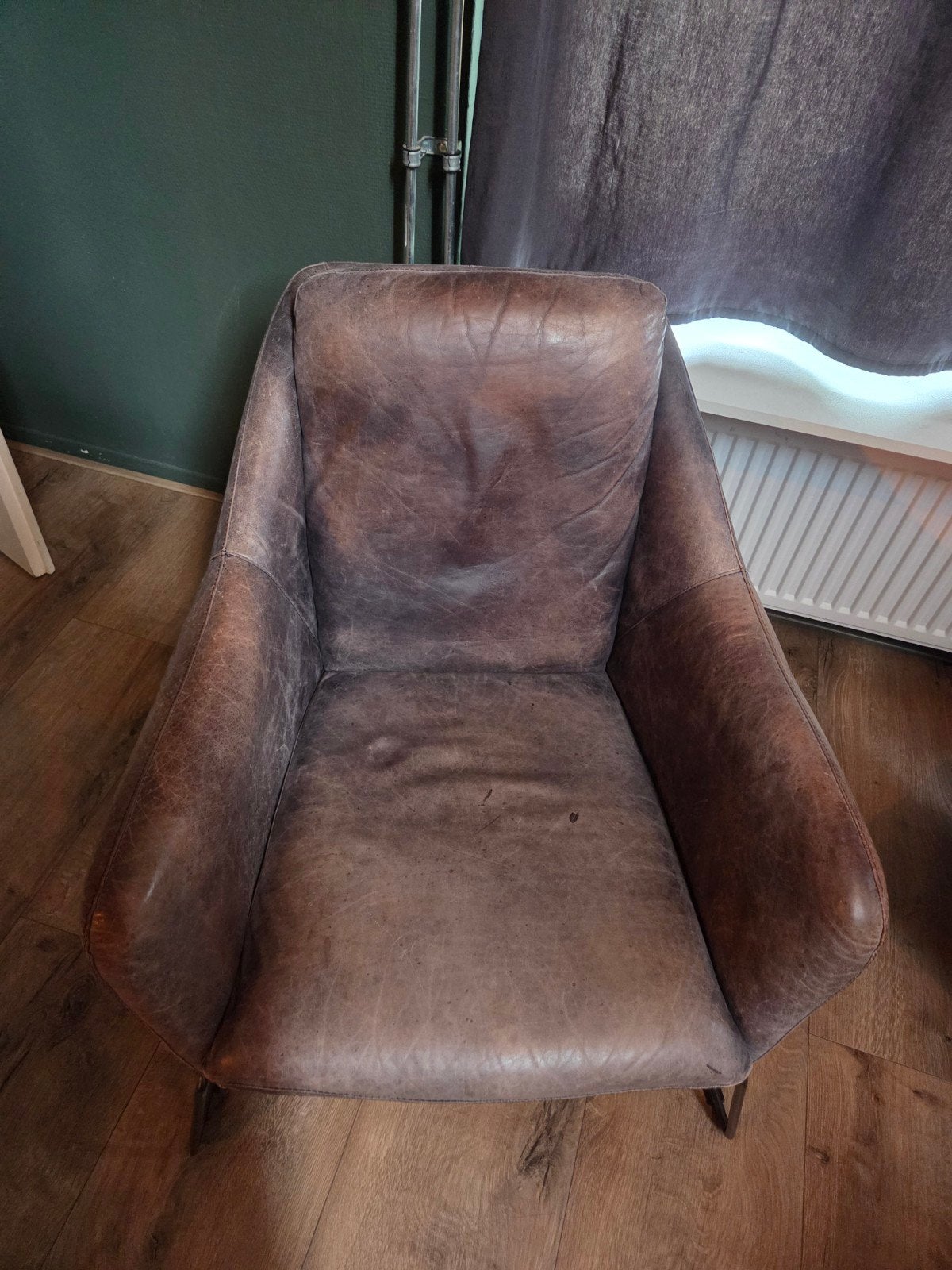 Comfortabele leren fauteuil, Huis en Inrichting, Fauteuils, Ophalen, Gebruikt, 75 tot 100 cm, Leer
