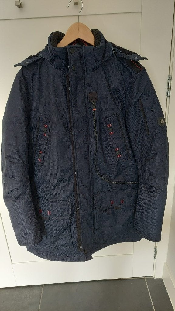 Heren winter jas maat L amper gedragen Tom Tailor, Maat 52/54 (L), Blauw, Tom Tailor, Ophalen of Verzenden