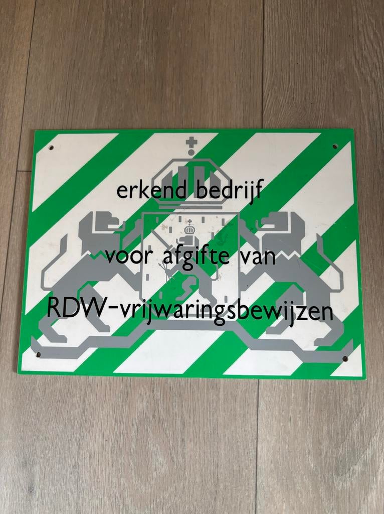 Origineel RDW erkend vrijwaringen wandbord, Verzenden, Zo goed als nieuw, Reclamebord