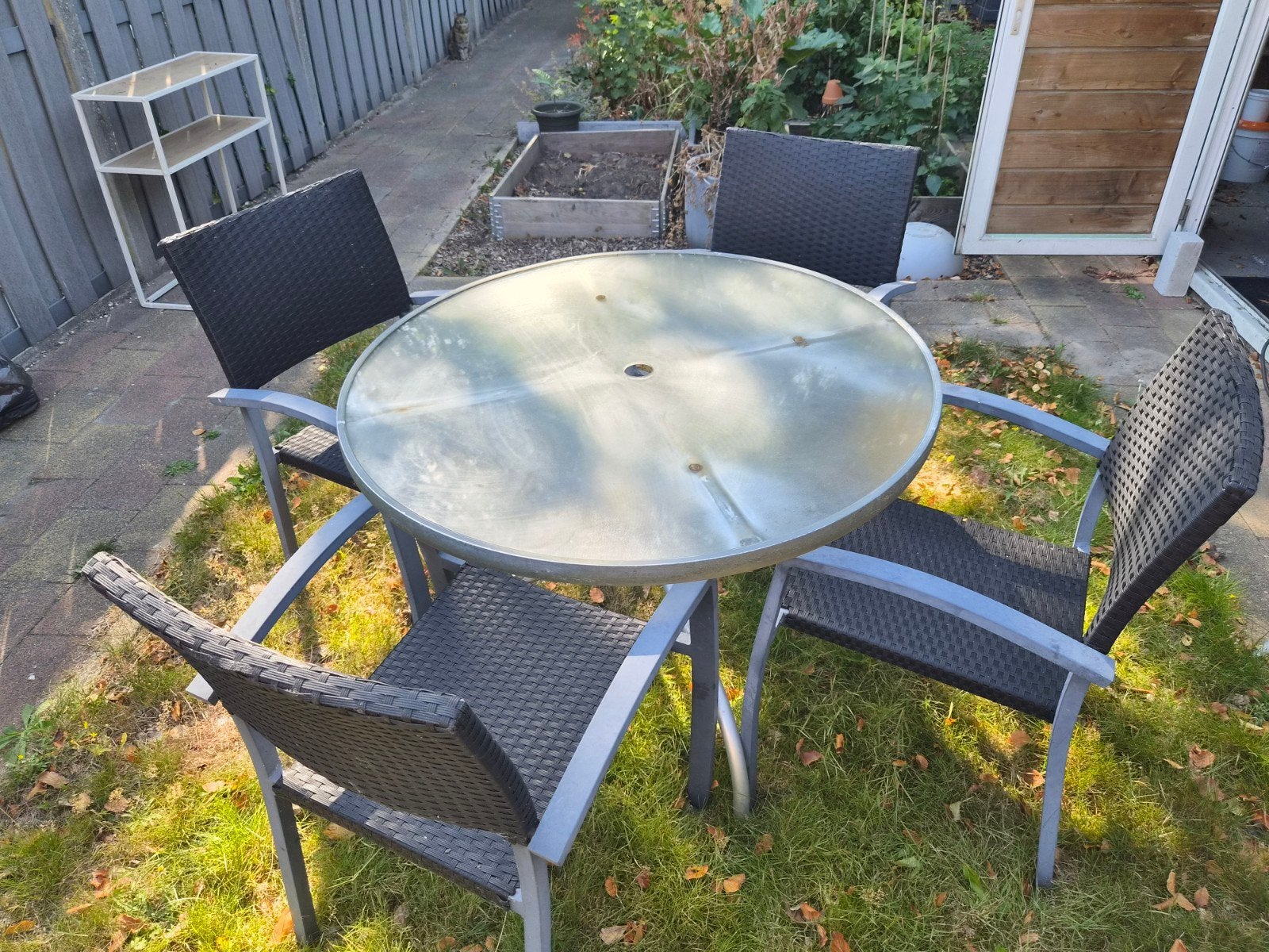 Tuinset met 4 Wicker stoelen, 4 zitplaatsen, Gebruikt, Ophalen of Verzenden, Wicker