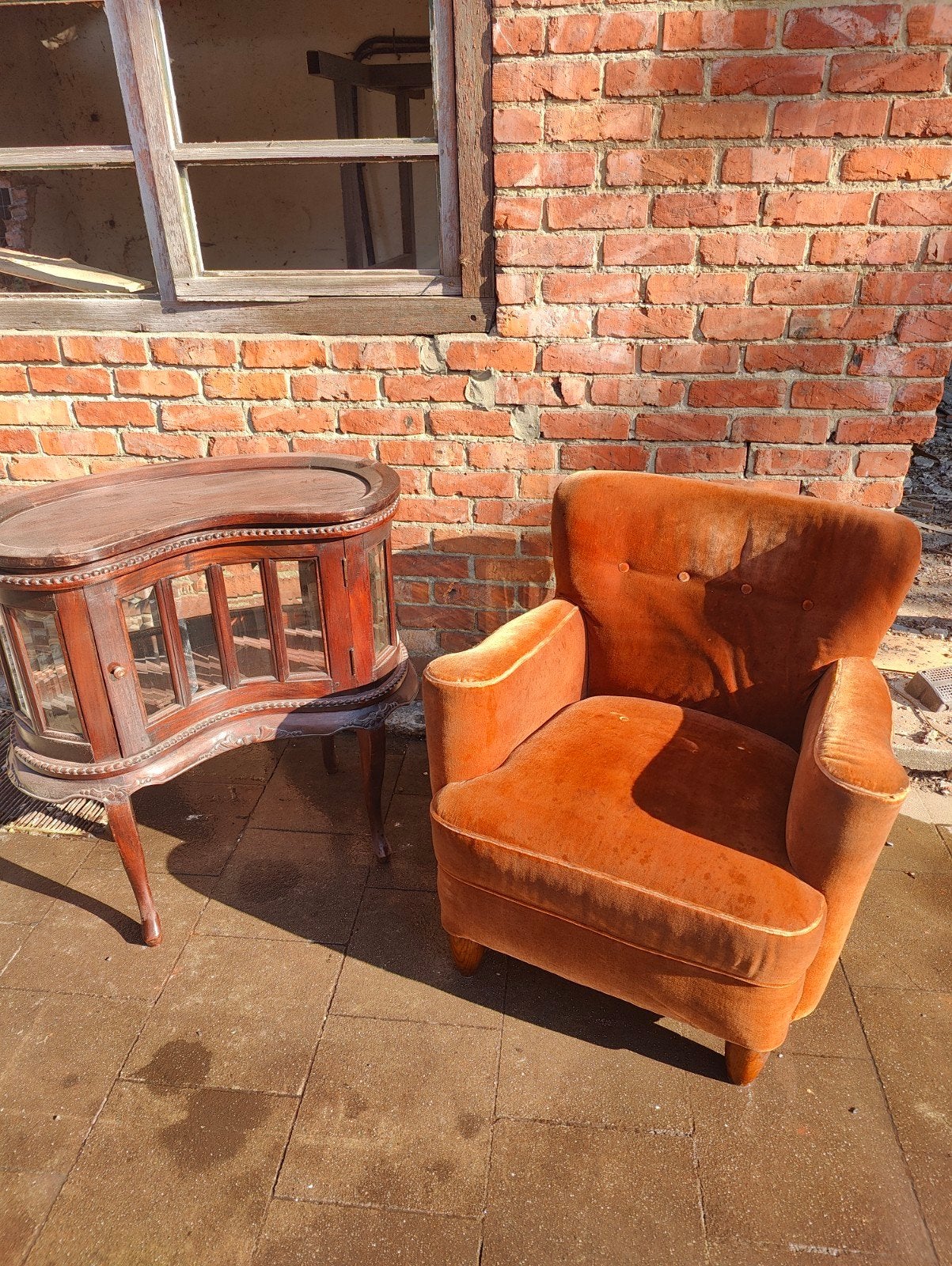 Vintage Oranje Velours Fauteuil - Comfortabel en Stijlvol, Ophalen