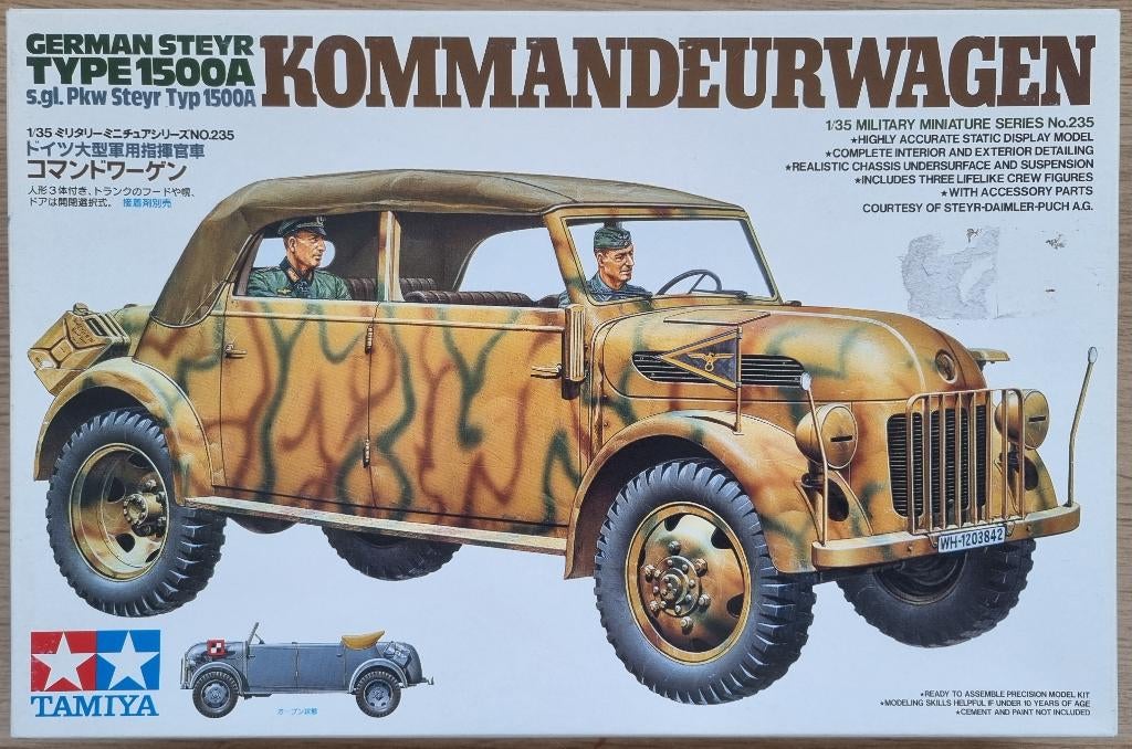 Tamiya #35235 1:35 WWII German Steyr 1500A Kommandeurwagen, Hobby en Vrije tijd, Modelbouw | Auto's en Voertuigen, 1:32 tot 1:50