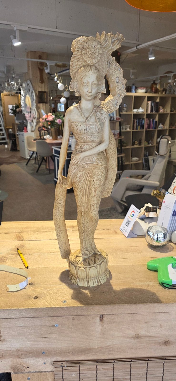 Prachtig Balinees Beeld - Danseres 70 cm, Antiek en Kunst, Ophalen, 50 - 100 cm, Handgemaakt, Beeld