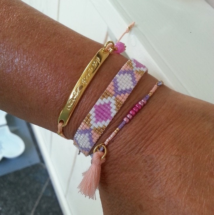 Armbanden setje van 3 Pink Miyuki -Message- Lila, Overige materialen, Verzenden, Nieuw, Roze